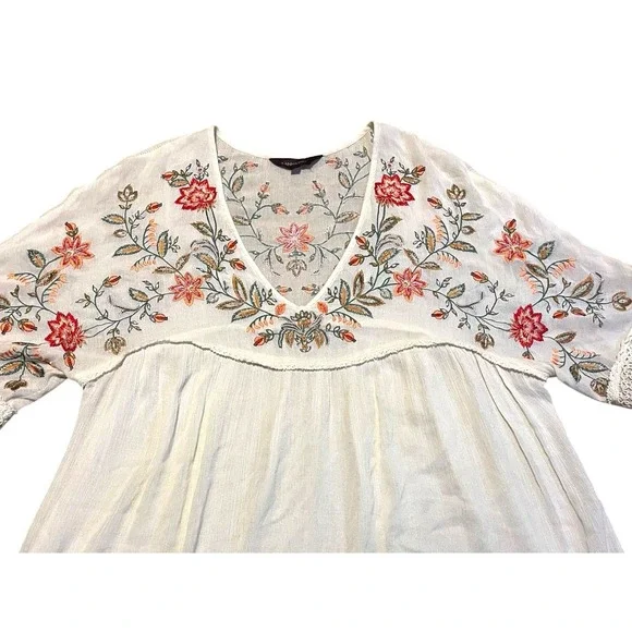Ranna Gill Anthropologie Floral Embroidered V-Neck Blouse Bohemian Cream Large - Picture 5 of 10